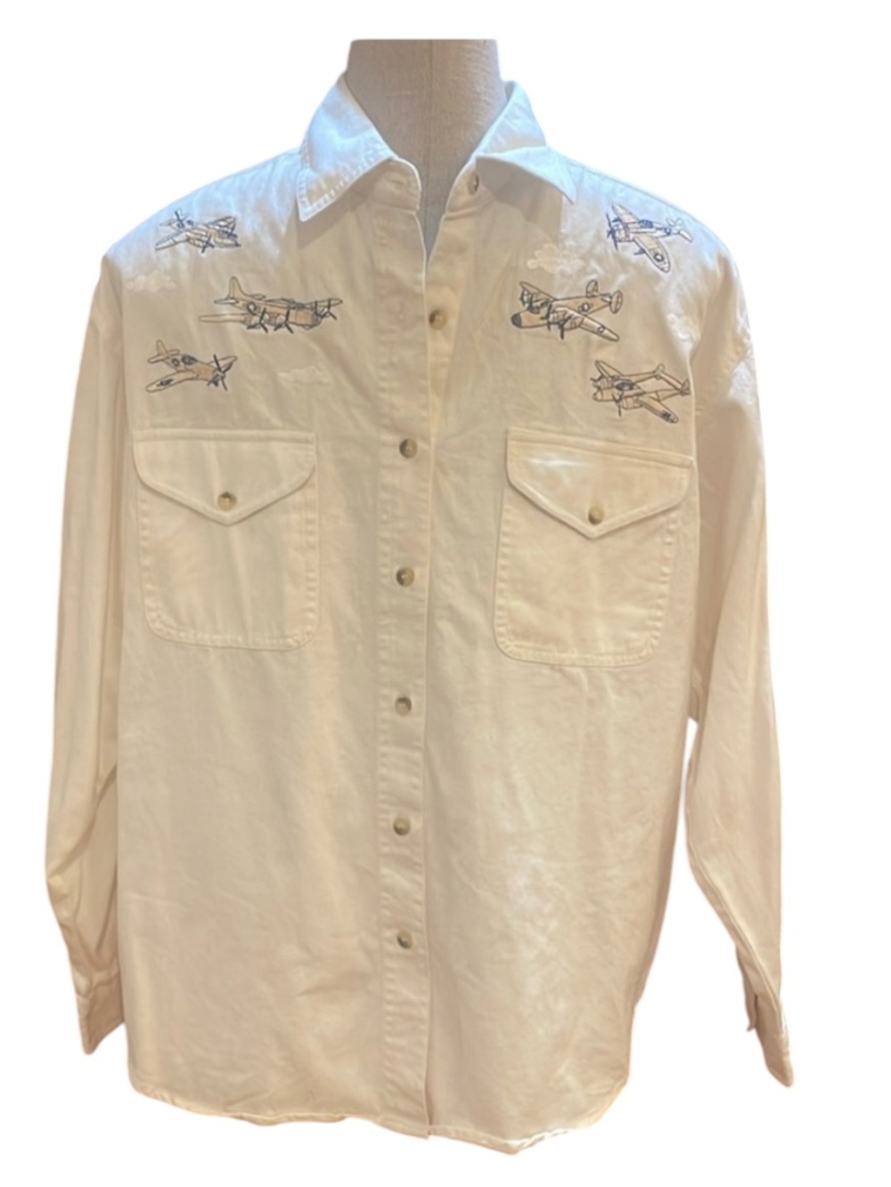 Vintage Andrew’s Blues button down shirt
pilot aviator airplane jets embroidered